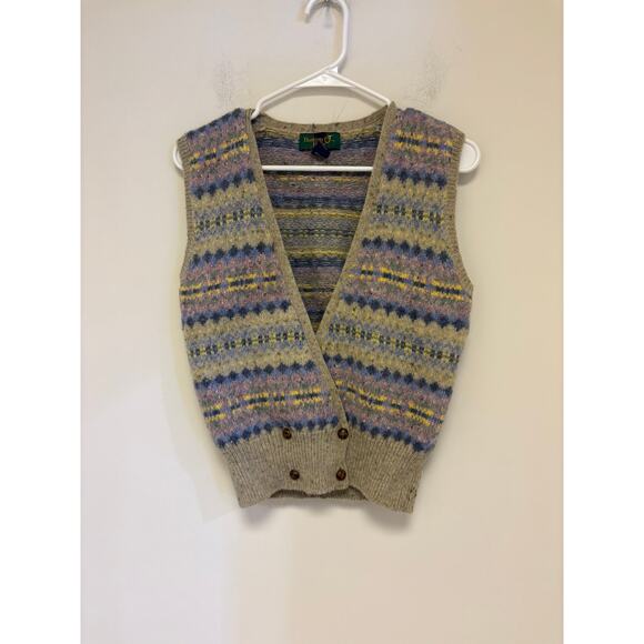 Hunting Horn Vintage 100% Wool Sleeveless Cardigan Size Medium - Picture 1 of 4